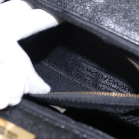 VERSACE Tote Bag Leather Black Gold Auth BA8013