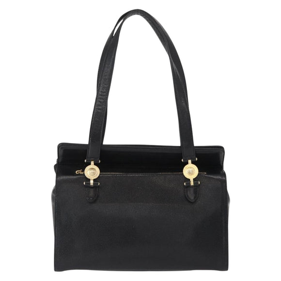 VERSACE Tote Bag Leather Black Gold Auth BA8013