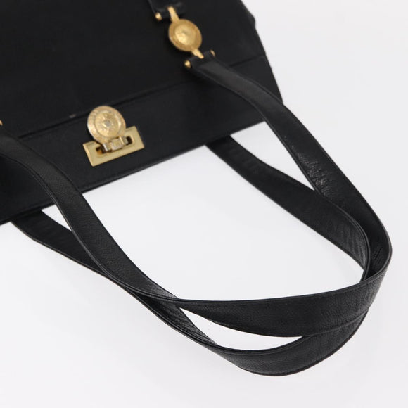 VERSACE Tote Bag Leather Black Gold Auth BA8013