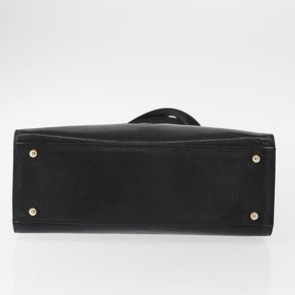 VERSACE Tote Bag Leather Black Gold Auth BA8013