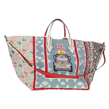 Christian Louboutin Tote Bag Canvas 2way Blue Silver Auth BA8017V