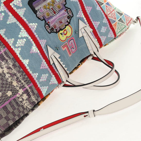 Christian Louboutin Tote Bag Canvas 2way Blue Silver Auth BA8017V