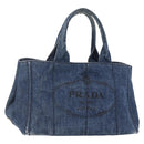 PRADA Canapa MM Hand Bag Denim Blue Gold Auth BA8018-1