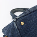 PRADA Canapa MM Hand Bag Denim Blue Gold Auth BA8018-14