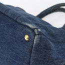 PRADA Canapa MM Hand Bag Denim Blue Gold Auth BA8018-15