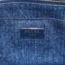 PRADA Canapa MM Hand Bag Denim Blue Gold Auth BA8018-17