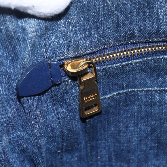 PRADA Canapa MM Hand Bag Denim Blue Gold Auth BA8018