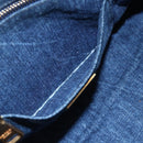 PRADA Canapa MM Hand Bag Denim Blue Gold Auth BA8018-11