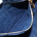 PRADA Canapa MM Hand Bag Denim Blue Gold Auth BA8018-22
