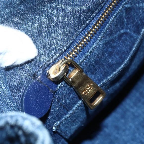 PRADA Canapa MM Hand Bag Denim Blue Gold Auth BA8018