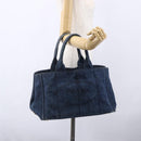 PRADA Canapa MM Hand Bag Denim Blue Gold Auth BA8018-25