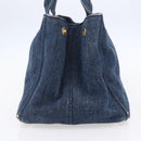 PRADA Canapa MM Hand Bag Denim Blue Gold Auth BA8018-4