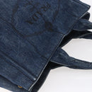 PRADA Canapa MM Hand Bag Denim Blue Gold Auth BA8018-6