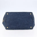 PRADA Canapa MM Hand Bag Denim Blue Gold Auth BA8018-5