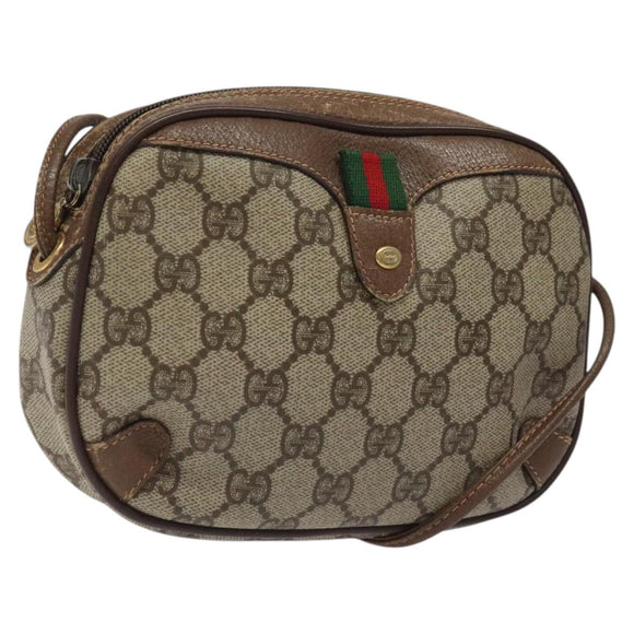 GUCCI GG Supreme Web Sherry Line Bag PVC Beige Gold 156 02 066 Auth BA802