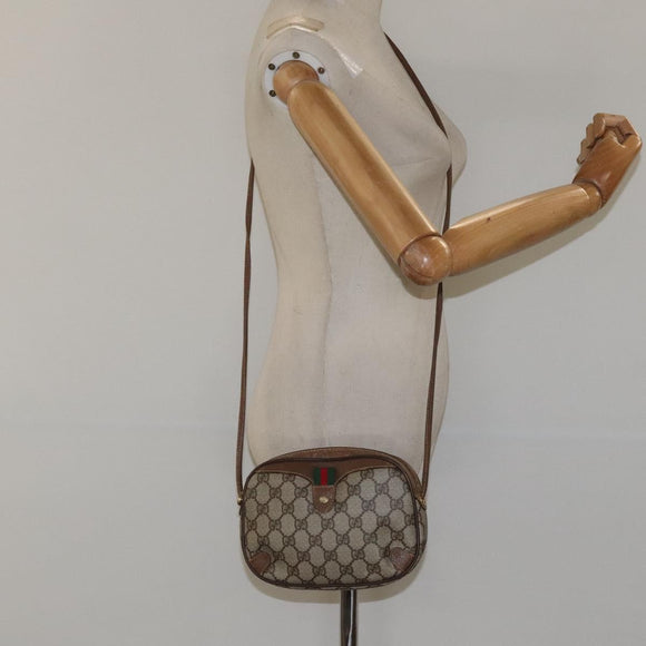 GUCCI GG Supreme Web Sherry Line Bag PVC Beige Gold 156 02 066 Auth BA802