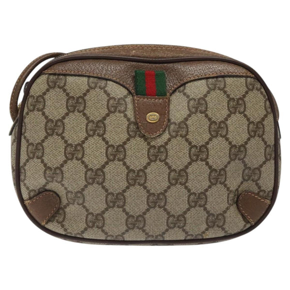 GUCCI GG Supreme Web Sherry Line Bag PVC Beige Gold 156 02 066 Auth BA802
