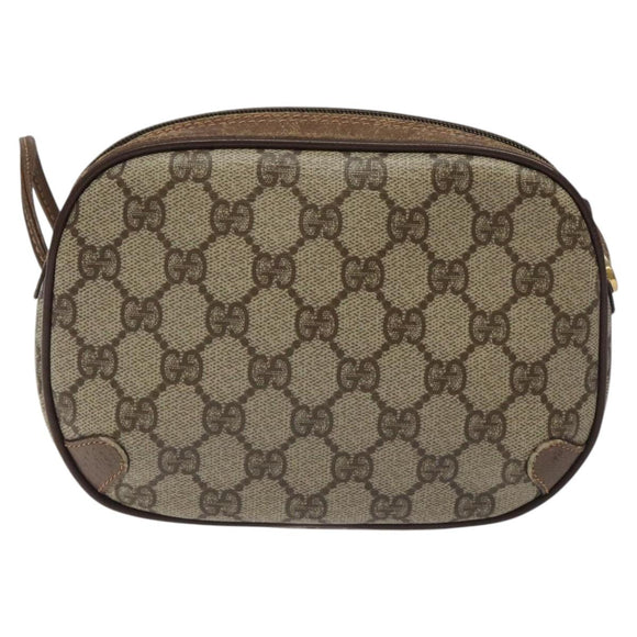 GUCCI GG Supreme Web Sherry Line Bag PVC Beige Gold 156 02 066 Auth BA802