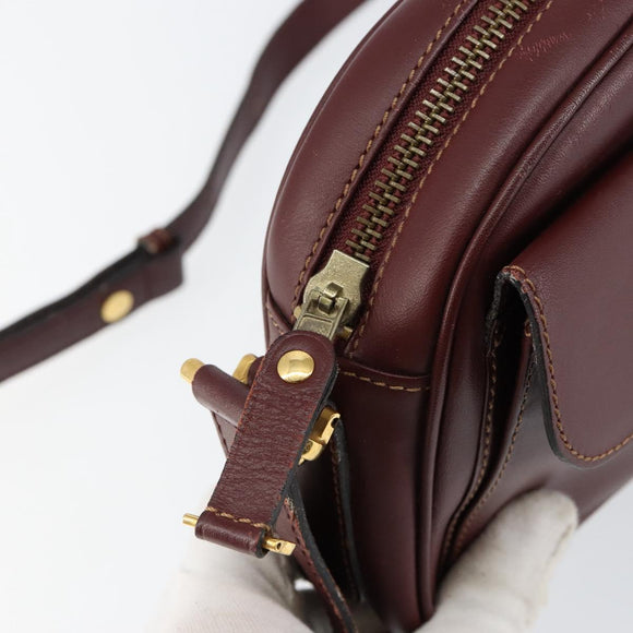 CARTIER Must Line Shoulder Bag Leather Bordeaux Gold Auth BA8021