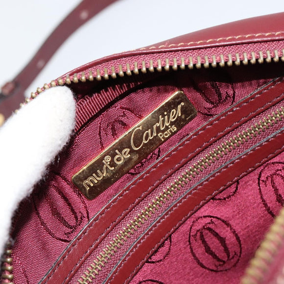 CARTIER Must Line Shoulder Bag Leather Bordeaux Gold Auth BA8021