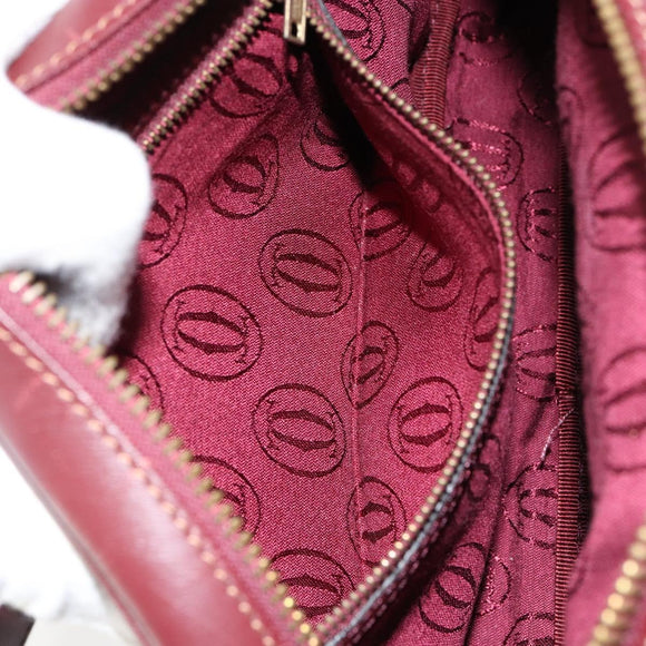 CARTIER Must Line Shoulder Bag Leather Bordeaux Gold Auth BA8021