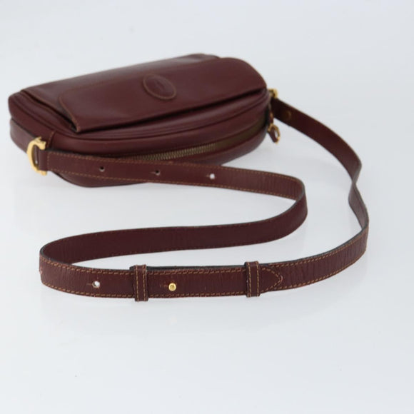 CARTIER Must Line Shoulder Bag Leather Bordeaux Gold Auth BA8021