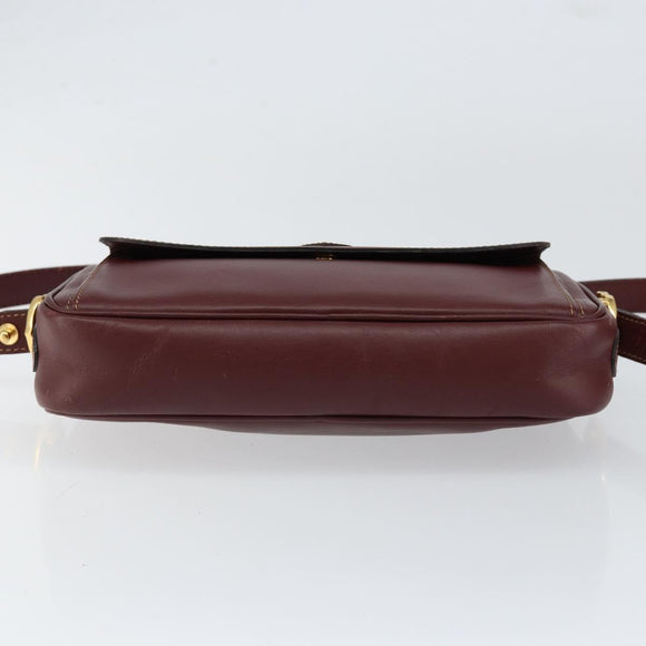 CARTIER Must Line Shoulder Bag Leather Bordeaux Gold Auth BA8021