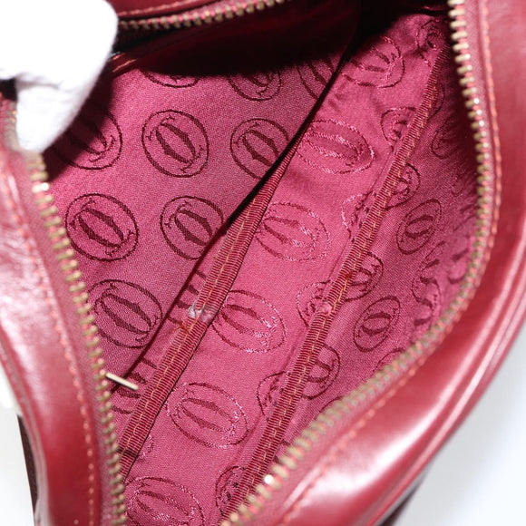 CARTIER Must Line Shoulder Bag Leather Bordeaux Gold Auth BA8022