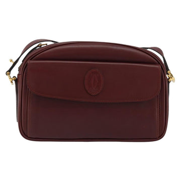 CARTIER Must Line Shoulder Bag Leather Bordeaux Gold Auth BA8022 - 0