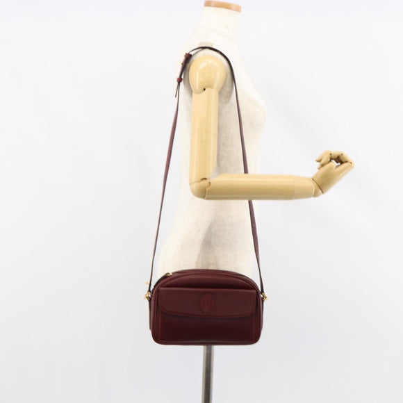 CARTIER Must Line Shoulder Bag Leather Bordeaux Gold Auth BA8022