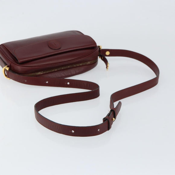 CARTIER Must Line Shoulder Bag Leather Bordeaux Gold Auth BA8022