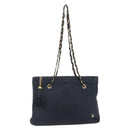 BALLY Quilted Chain Shoulder Bag Leather Navy Gold Auth BA8025-1