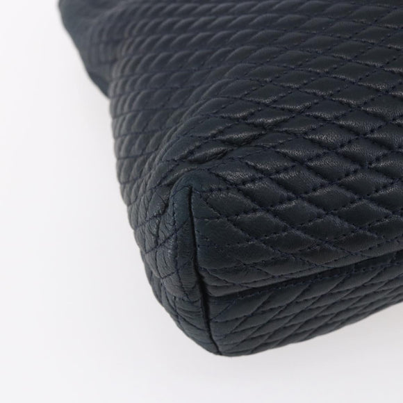 BALLY Quilted Chain Shoulder Bag Leather Navy Gold Auth BA8025