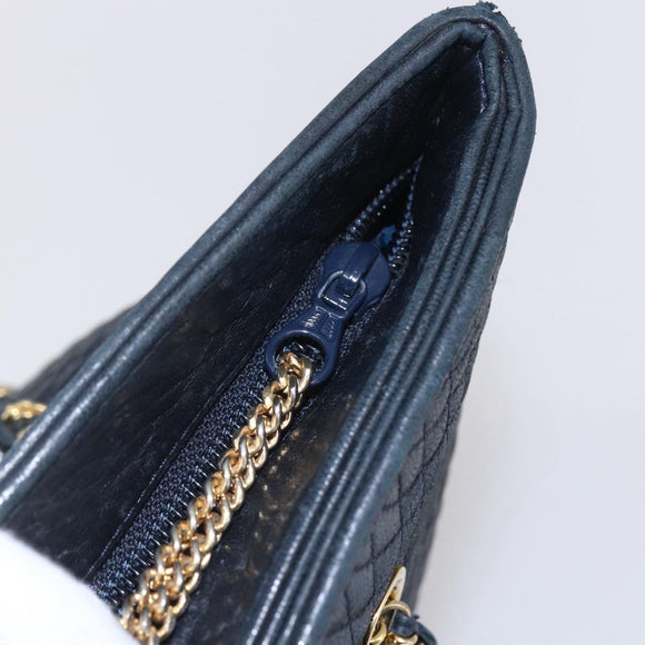 BALLY Quilted Chain Shoulder Bag Leather Navy Gold Auth BA8025