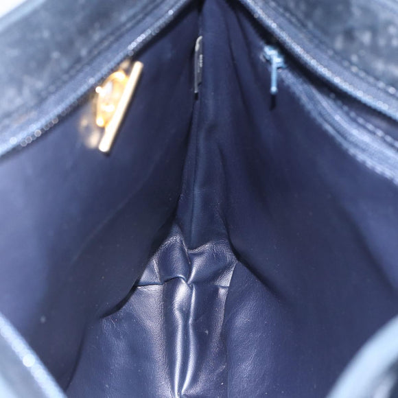 BALLY Quilted Chain Shoulder Bag Leather Navy Gold Auth BA8025