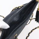 BALLY Quilted Chain Shoulder Bag Leather Navy Gold Auth BA8025-6