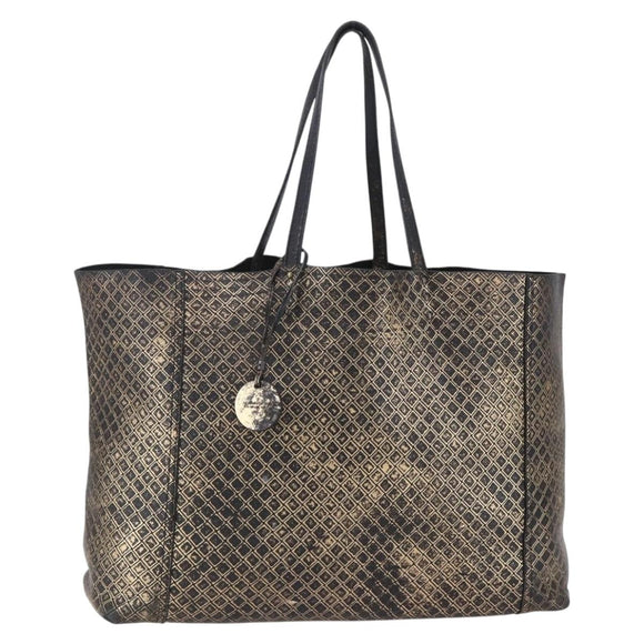 BOTTEGA VENETA INTRECCIATO Tote Bag Leather Black Gold Auth BA8028