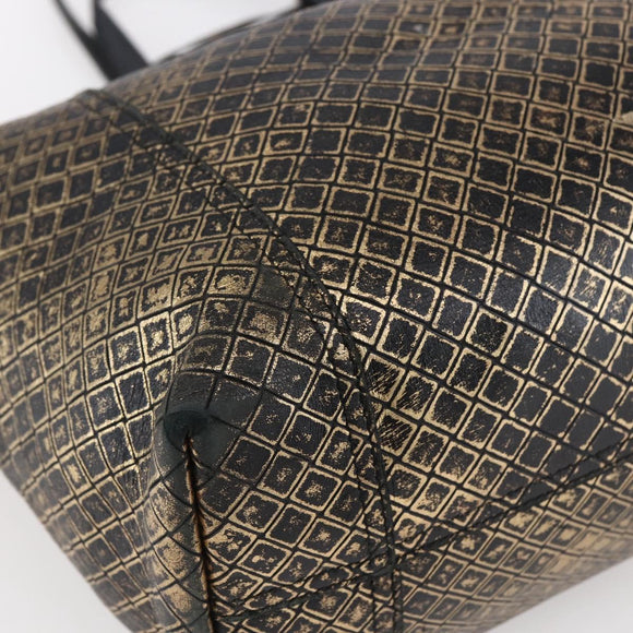 BOTTEGA VENETA INTRECCIATO Tote Bag Leather Black Gold Auth BA8028