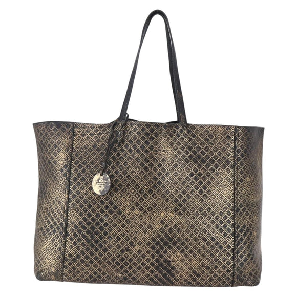 BOTTEGA VENETA INTRECCIATO Tote Bag Leather Black Gold Auth BA8028