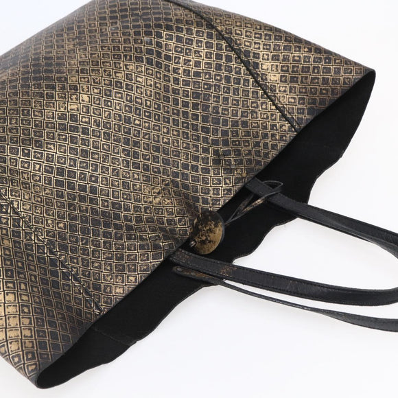 BOTTEGA VENETA INTRECCIATO Tote Bag Leather Black Gold Auth BA8028