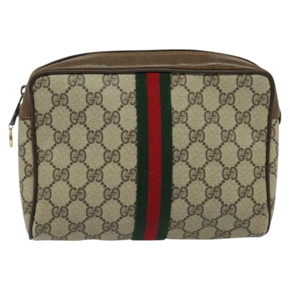 GUCCI GG Supreme Web Sherry Line Clutch Bag PVC Beige Gold 84 01 012 Auth BA803