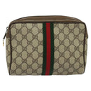 GUCCI GG Supreme Web Sherry Line Clutch Bag PVC Beige Gold 84 01 012 Auth BA803-13