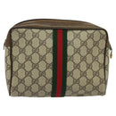 GUCCI GG Supreme Web Sherry Line Clutch Bag PVC Beige Gold 84 01 012 Auth BA803-2