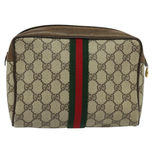 GUCCI GG Supreme Web Sherry Line Clutch Bag PVC Beige Gold 84 01 012 Auth BA803