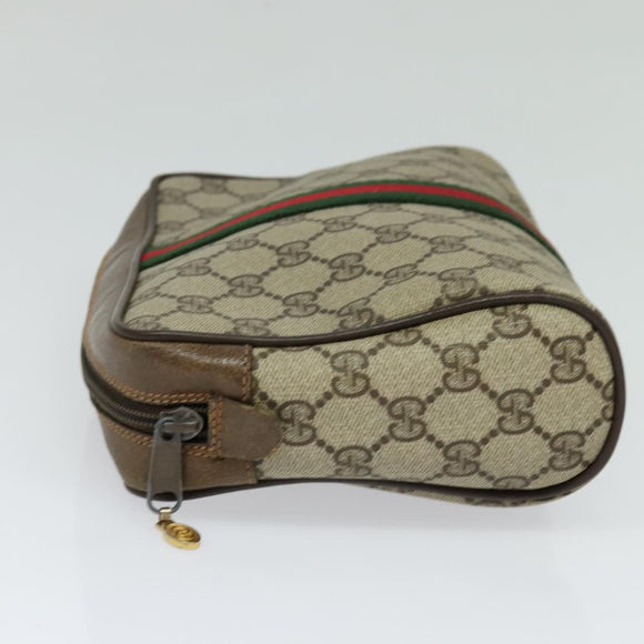 GUCCI GG Supreme Web Sherry Line Clutch Bag PVC Beige Gold 84 01 012 Auth BA803