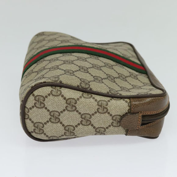 GUCCI GG Supreme Web Sherry Line Clutch Bag PVC Beige Gold 84 01 012 Auth BA803