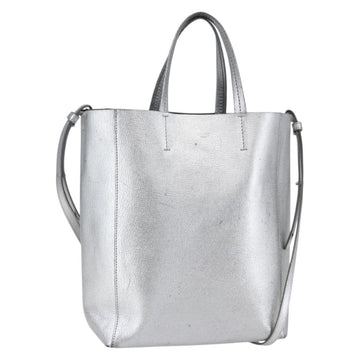 CELINE Hand Bag Leather 2way White Silver Auth BA8030