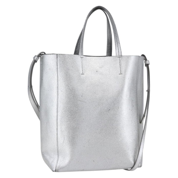 CELINE Hand Bag Leather 2way White Silver Auth BA8030