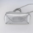 CELINE Hand Bag Leather 2way White Silver Auth BA8030-5