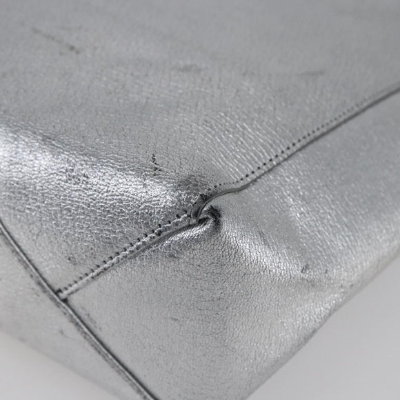 CELINE Hand Bag Leather 2way White Silver Auth BA8030